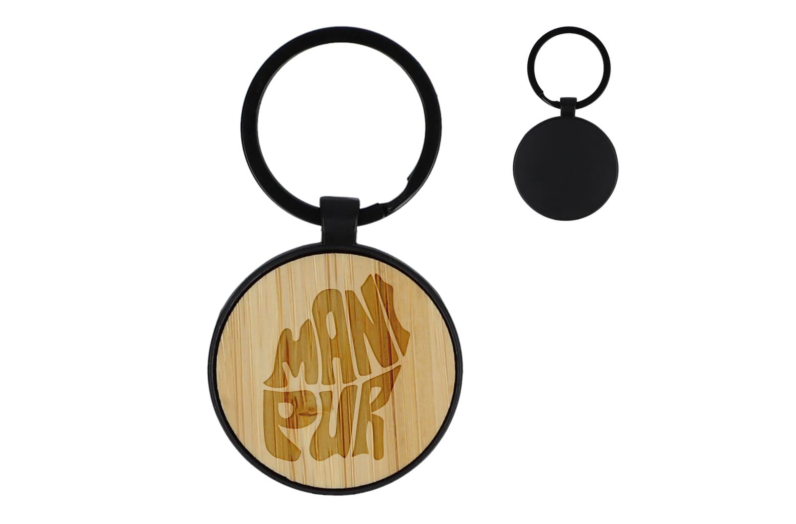 Ronde bamboe en metalen sleutelhanger - Sint-Martens-Leerne
