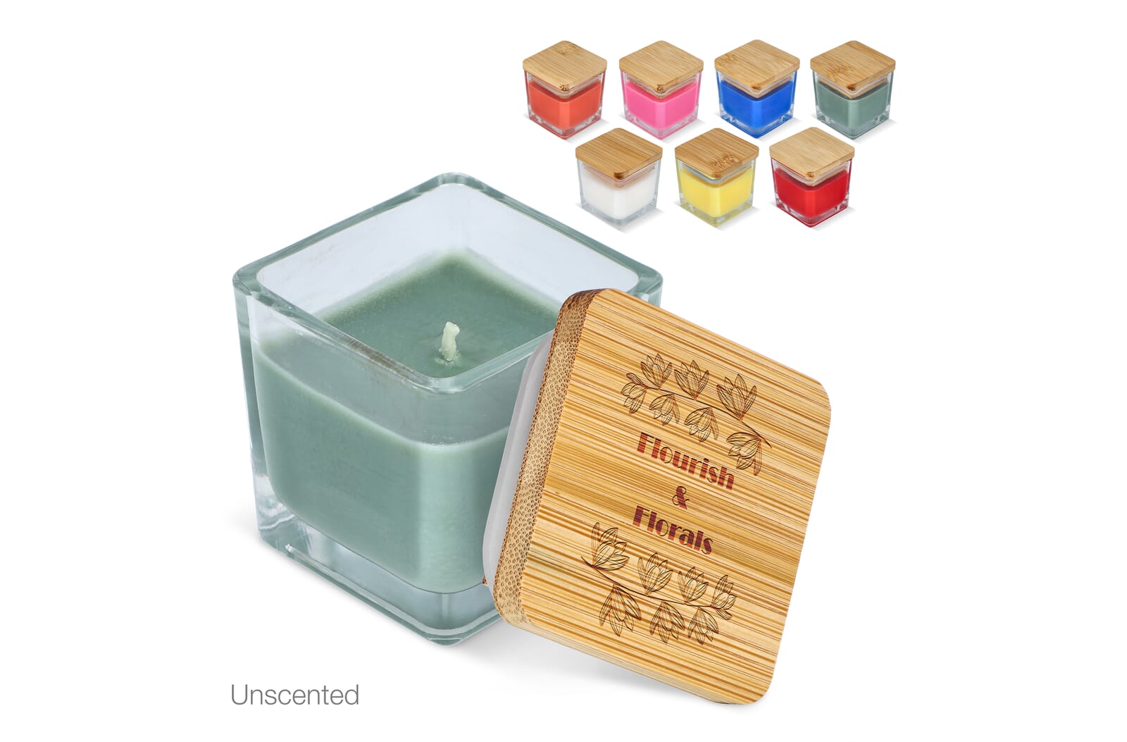 Chakra plantaardige kaars in glazen pot met bamboe deksel, met logo bedrukken met logo