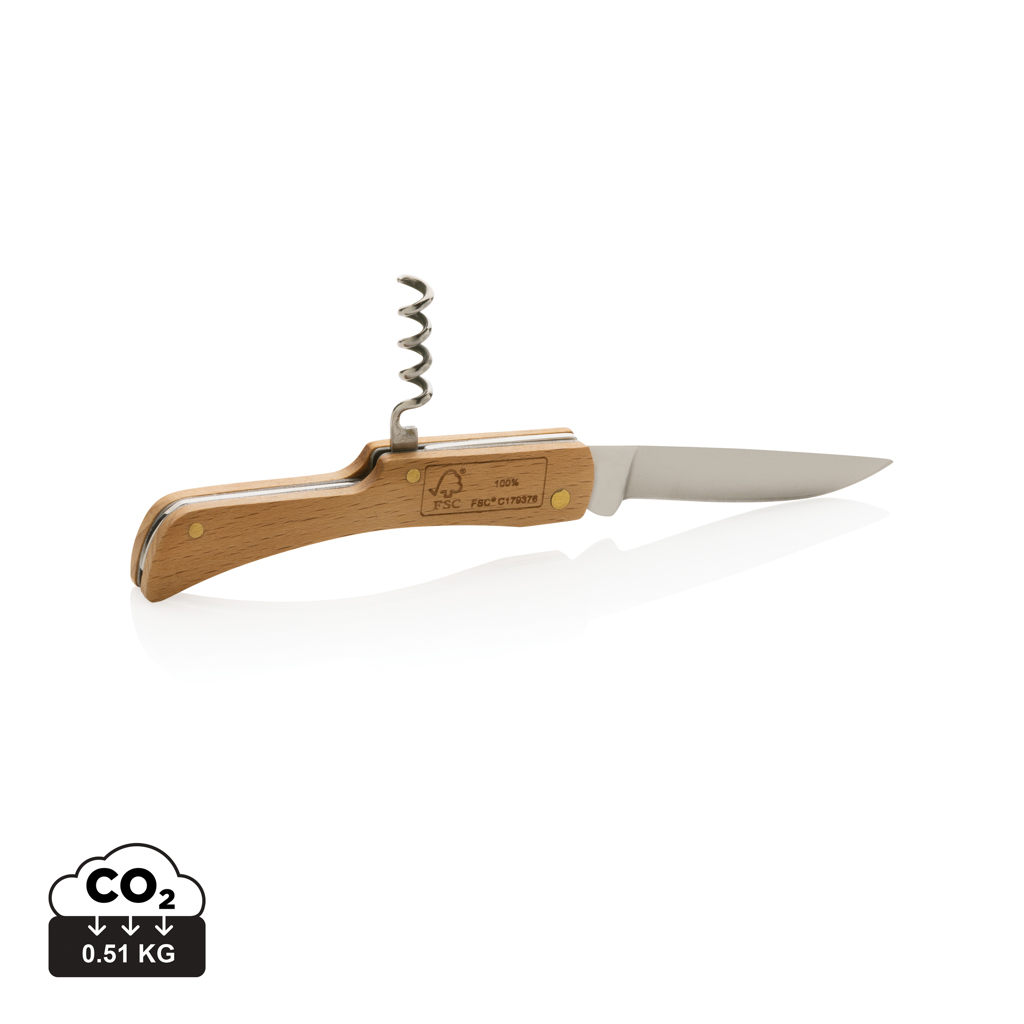 Hout en staal vouwmes met flesopener - Haaltert