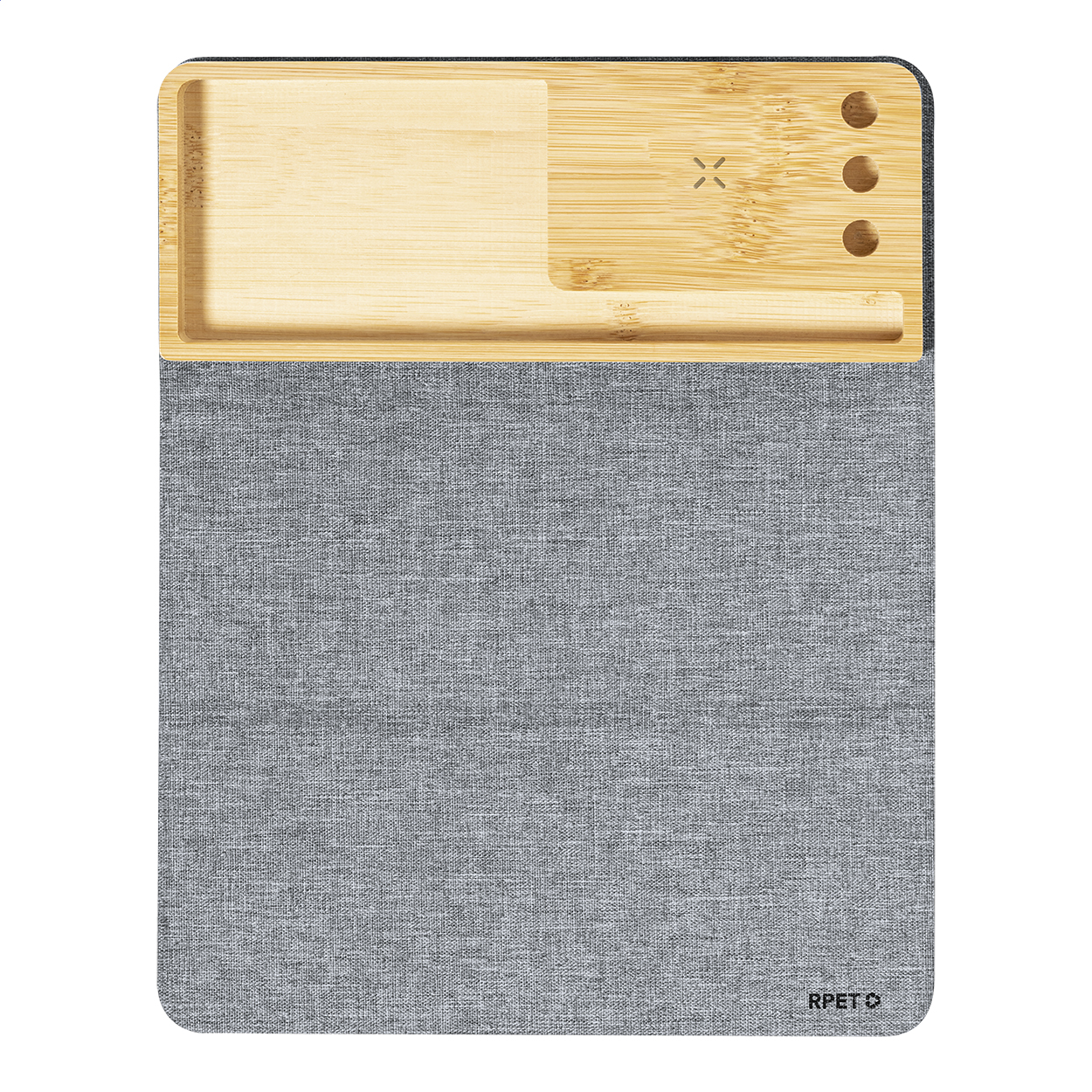 Atrova RPET muismat met draadloze snellader 15W en telefoonhouder bedrukken met logo