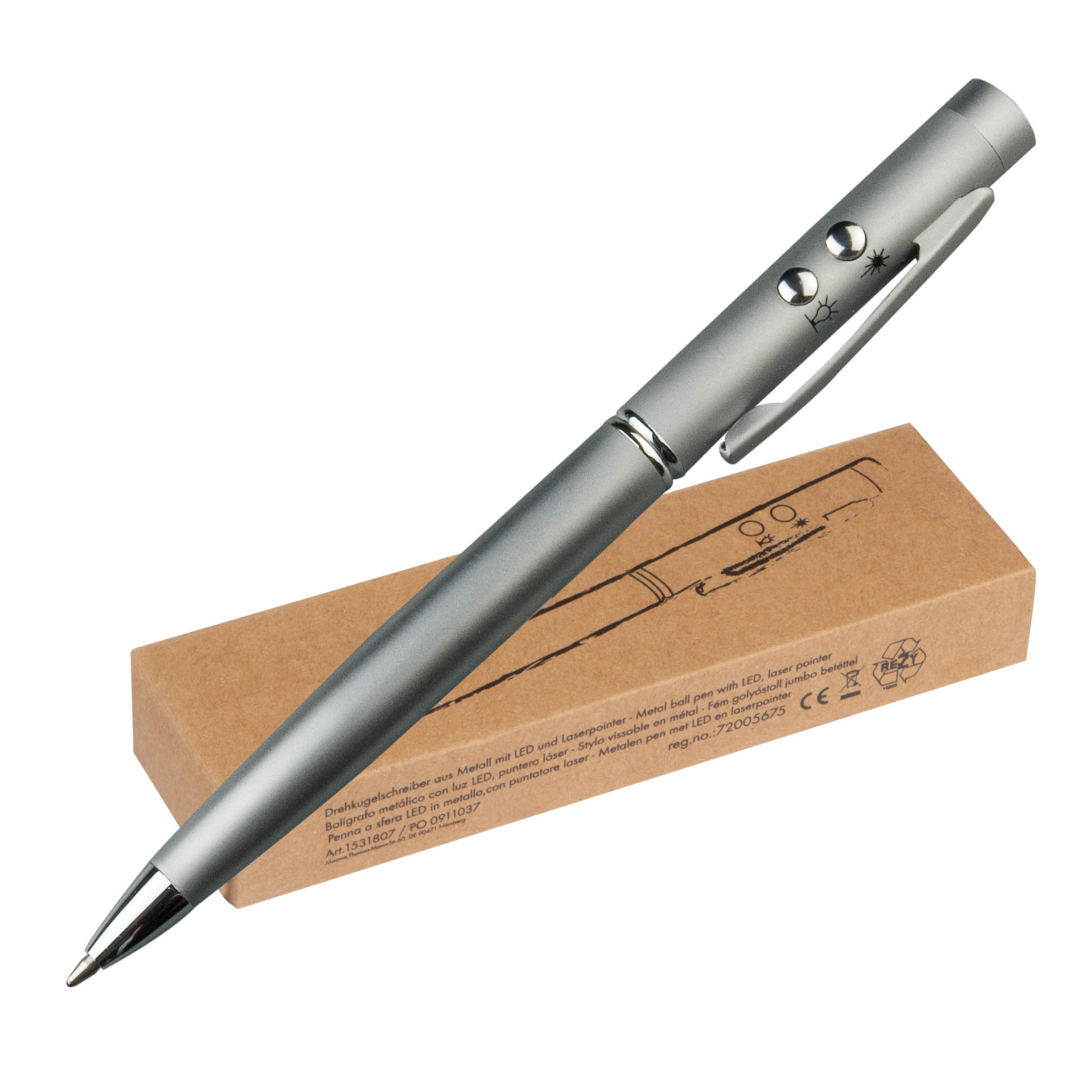 Laserpen met LED en balpen in houten doos - Hechtel-Eksel
