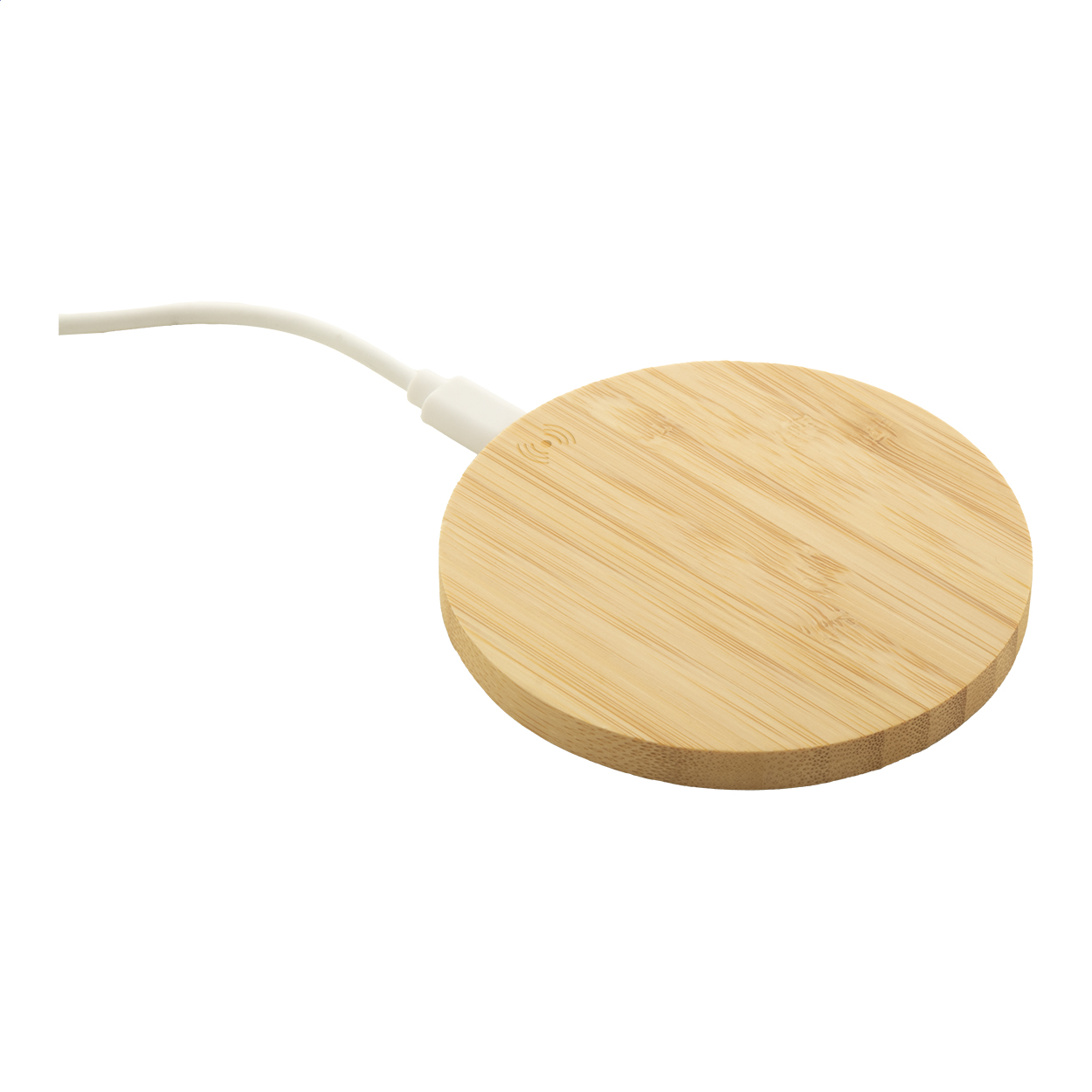 Wirbo Plus draadloze snellader 15W in bamboe behuizing met logo bedrukken met logo