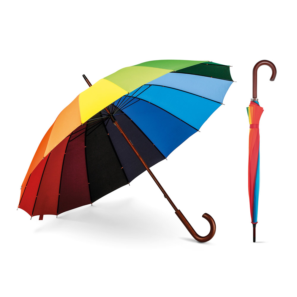 Regenboogparaplu met houten handvat - Lummen