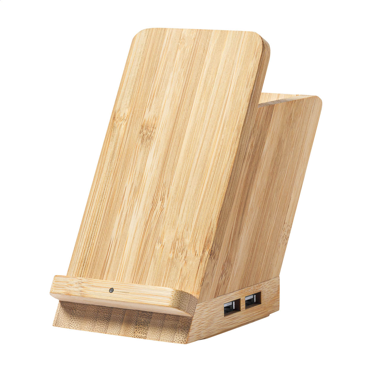 Eterna bamboe multifunctionele pennenhouder met draadloze lader, logo bedrukken met logo
