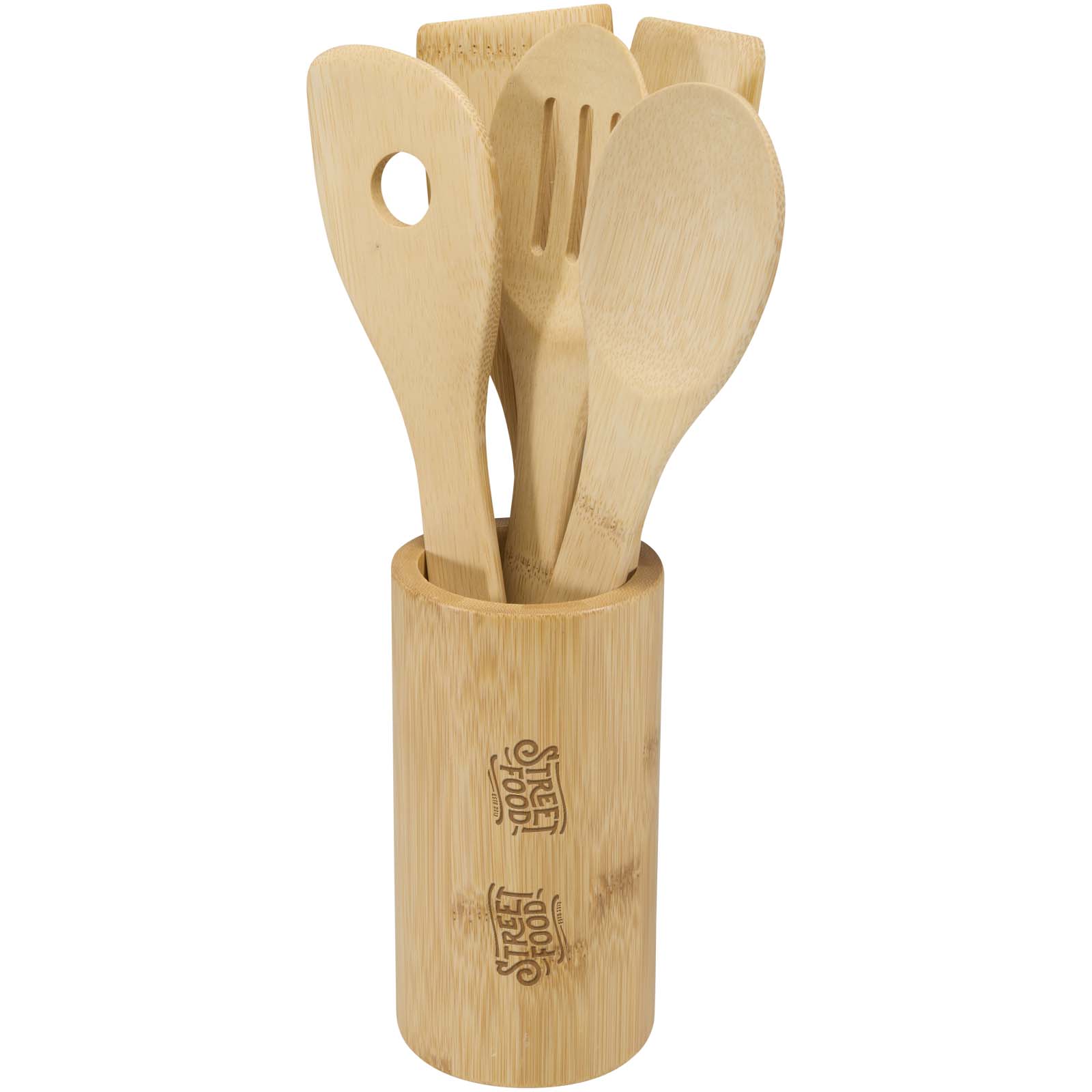 Bamboe keukengerei set bedrukken met logo