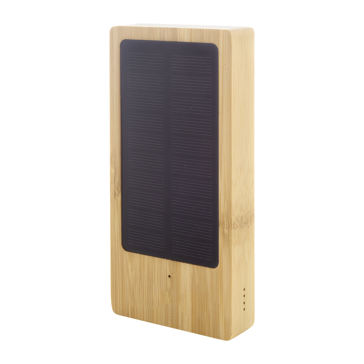 Sunster bamboe powerbank op zonne-energie, 8000 mAh, met logo