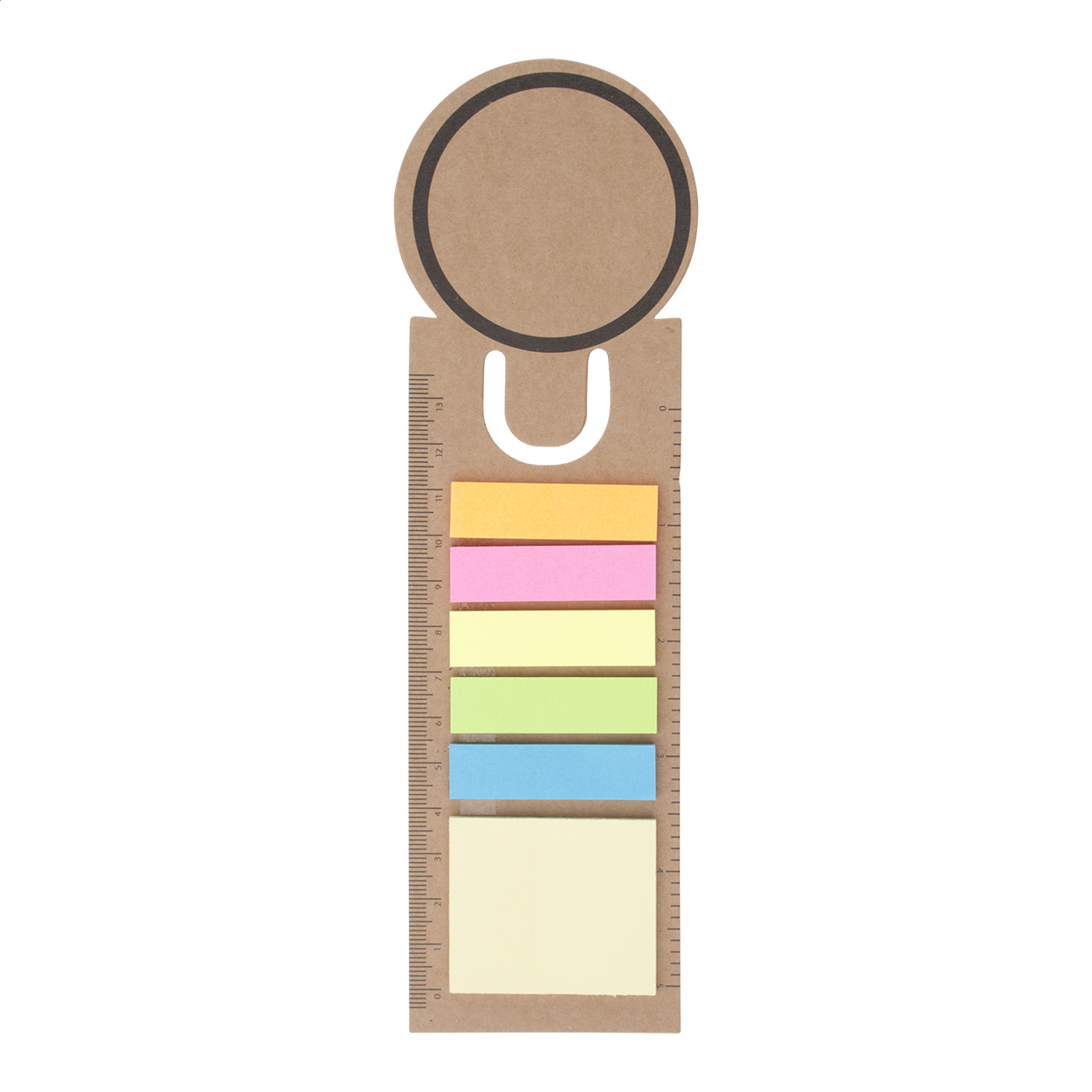 Rondy papieren bladwijzer met liniaal, sticky notes en logo bedrukken met logo