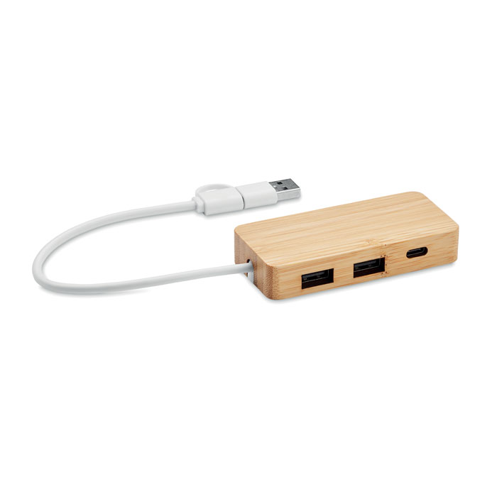 Bamboe USB hub met 3 poorten - Lebbeke