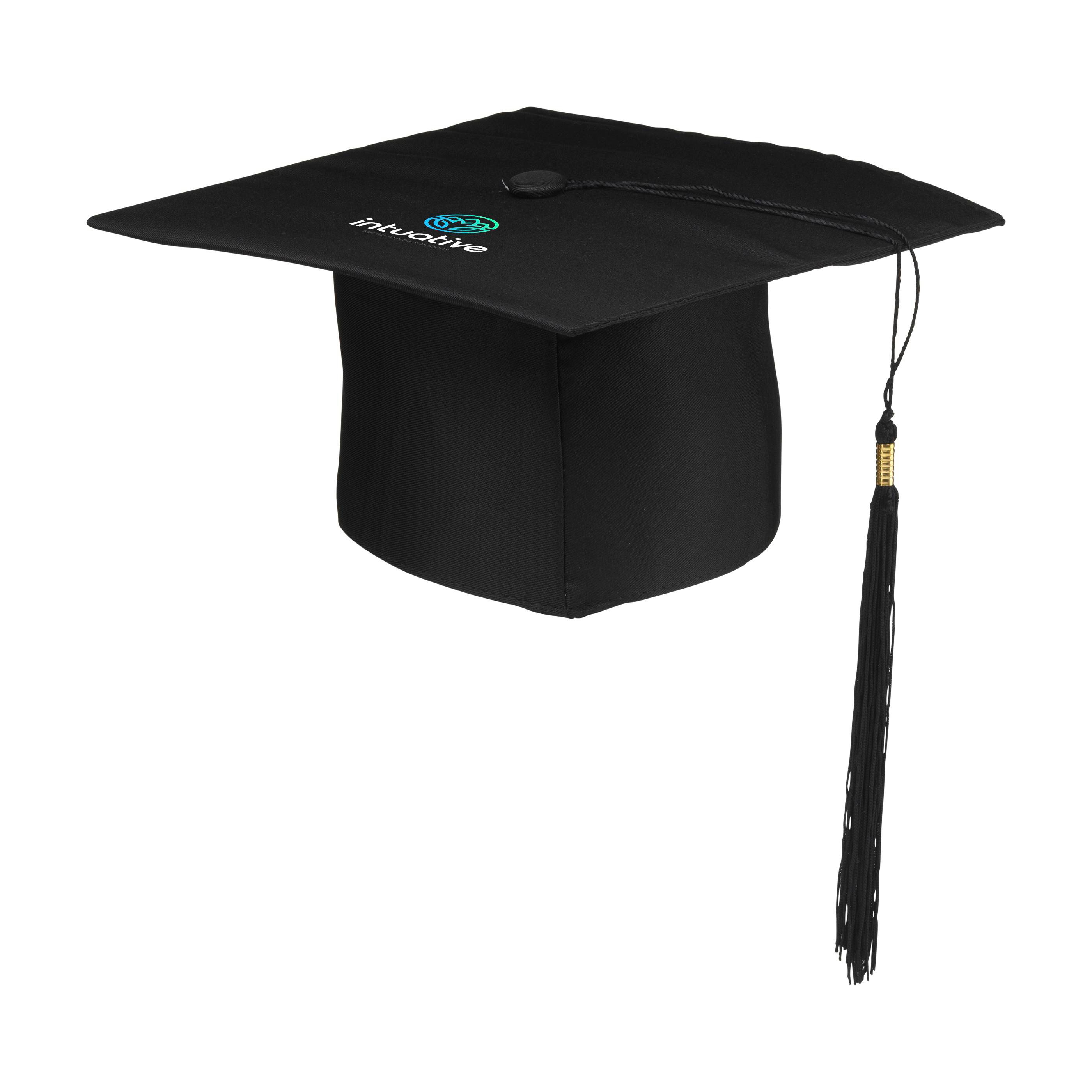 Graduate afstudeerhoed met kwastje, bedrukt met logo