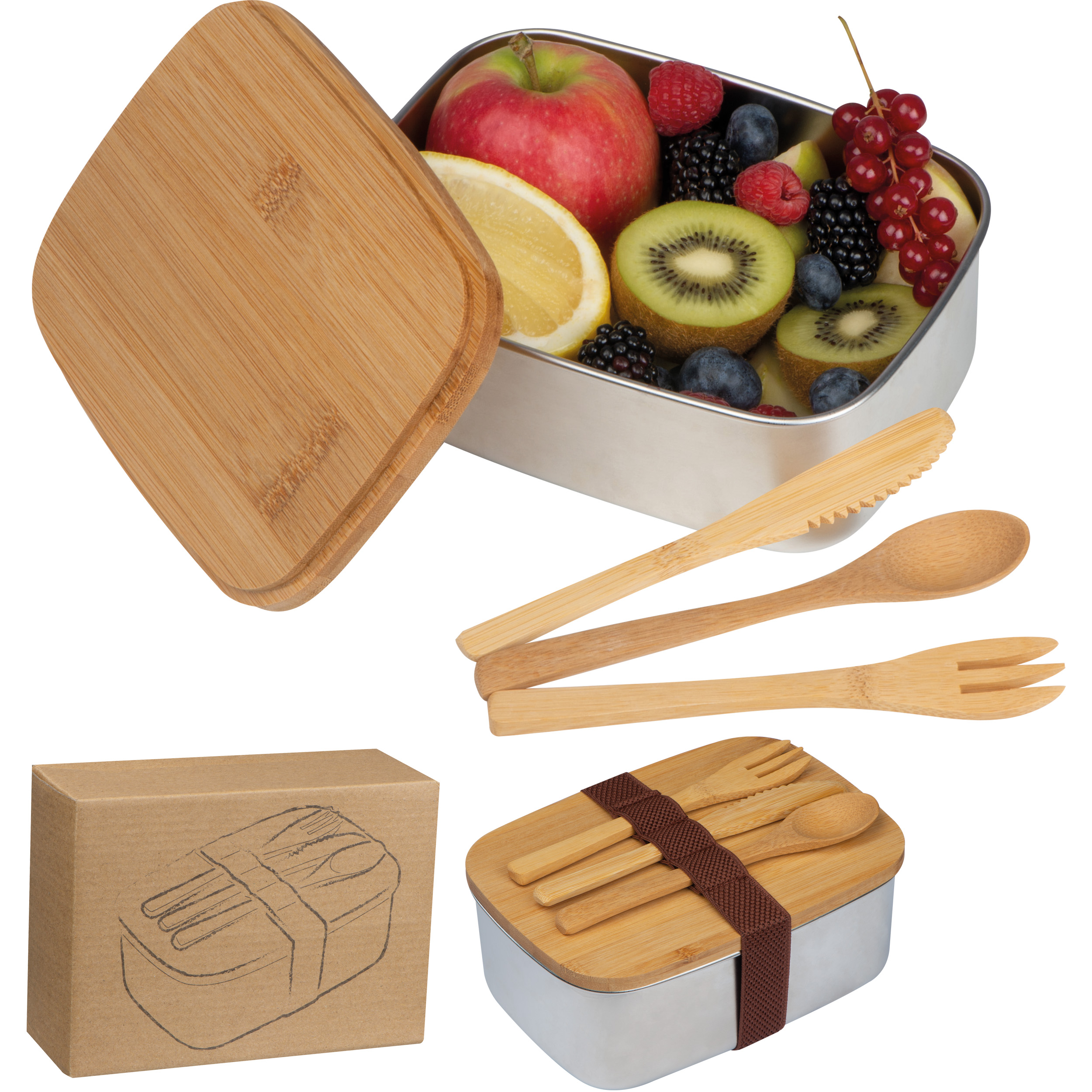 Roestvrijstalen lunchbox met bamboedeksel - Lummen