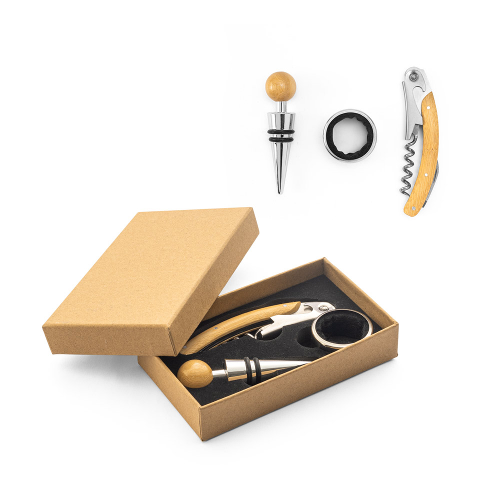 SAVORY. Wijnset van bamboe en roestvrij staal