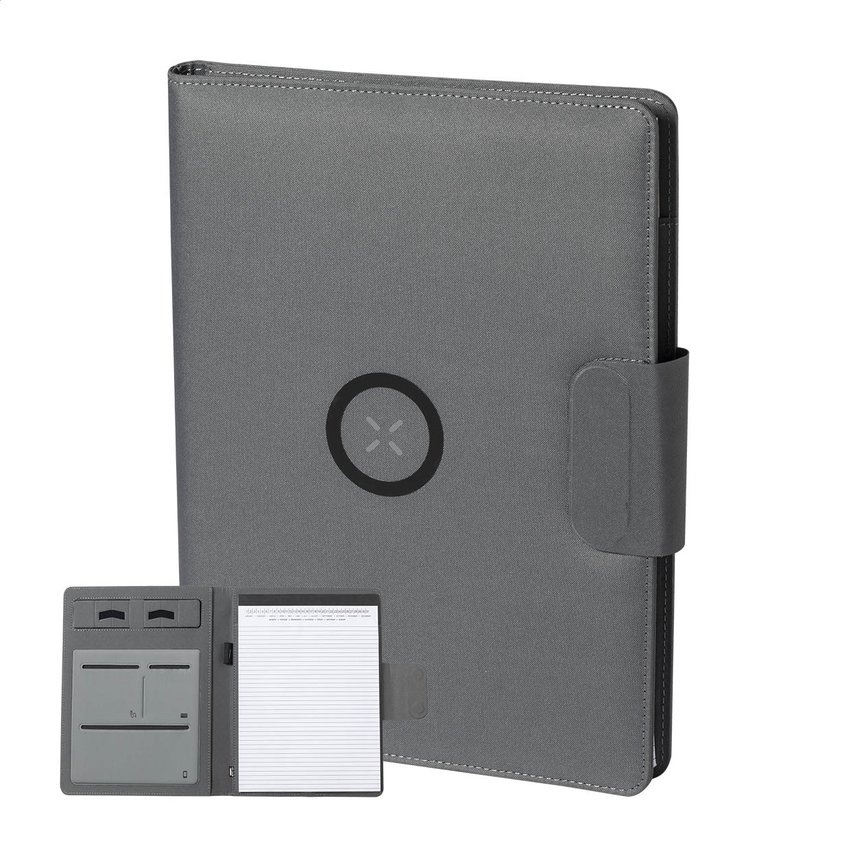 Gredox A4 RPET documentmap met draadloze lader en powerbank, logo