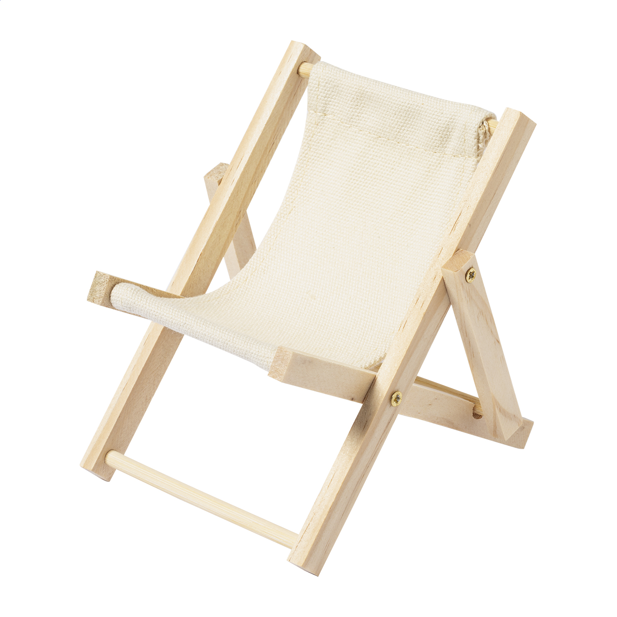 Modek telefoonhouder in de vorm van een strandstoel, hout en katoen