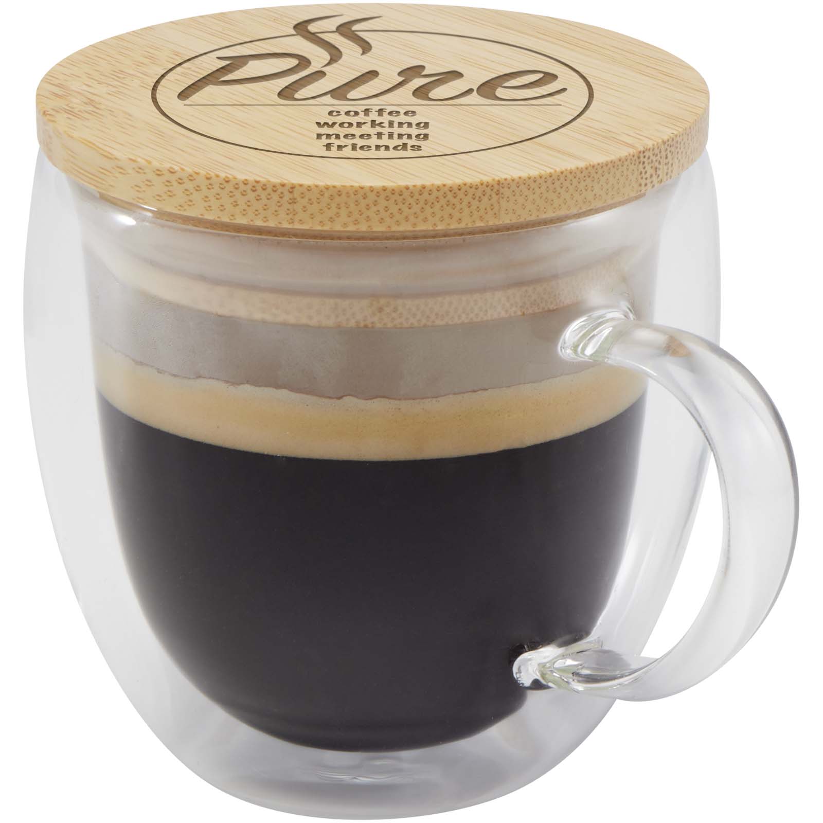 Arlo 250 ml glazen beker met bamboe deksel bedrukken met logo