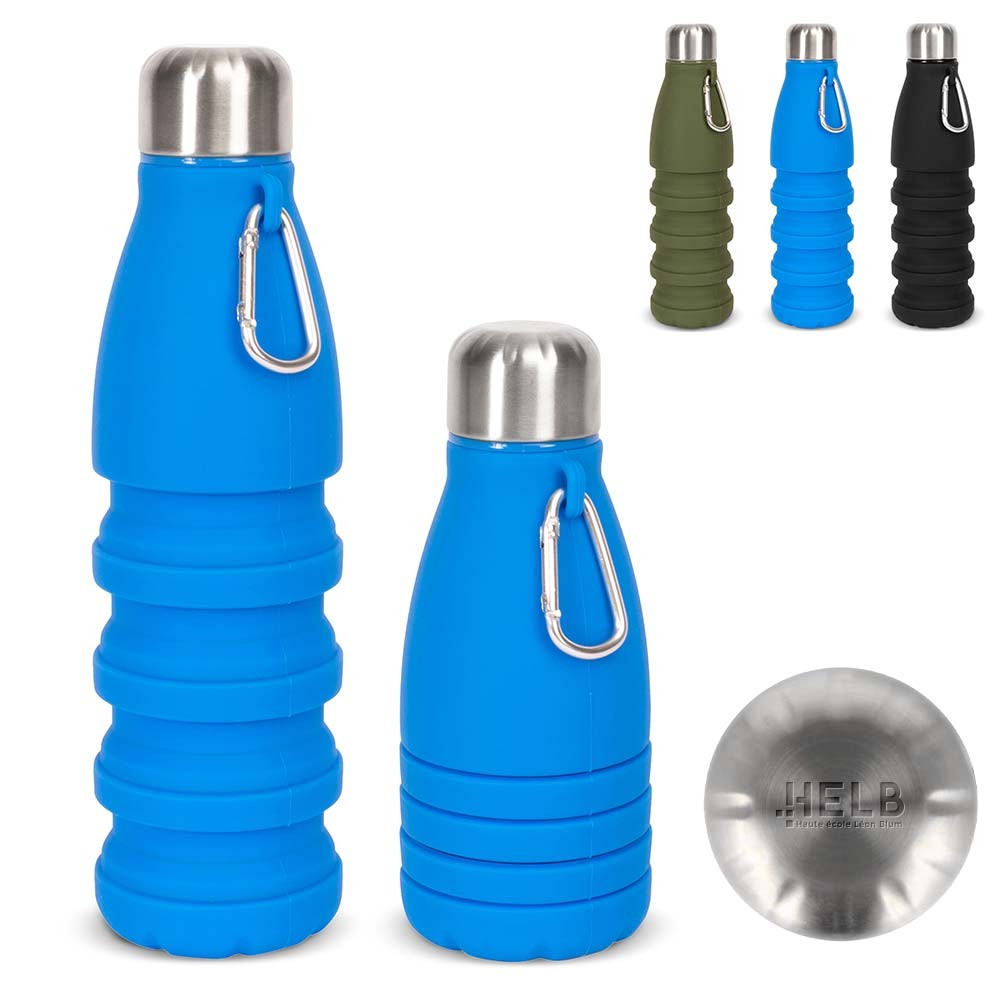 Opvouwbare waterfles 550ml met karabijnhaak - Schelle