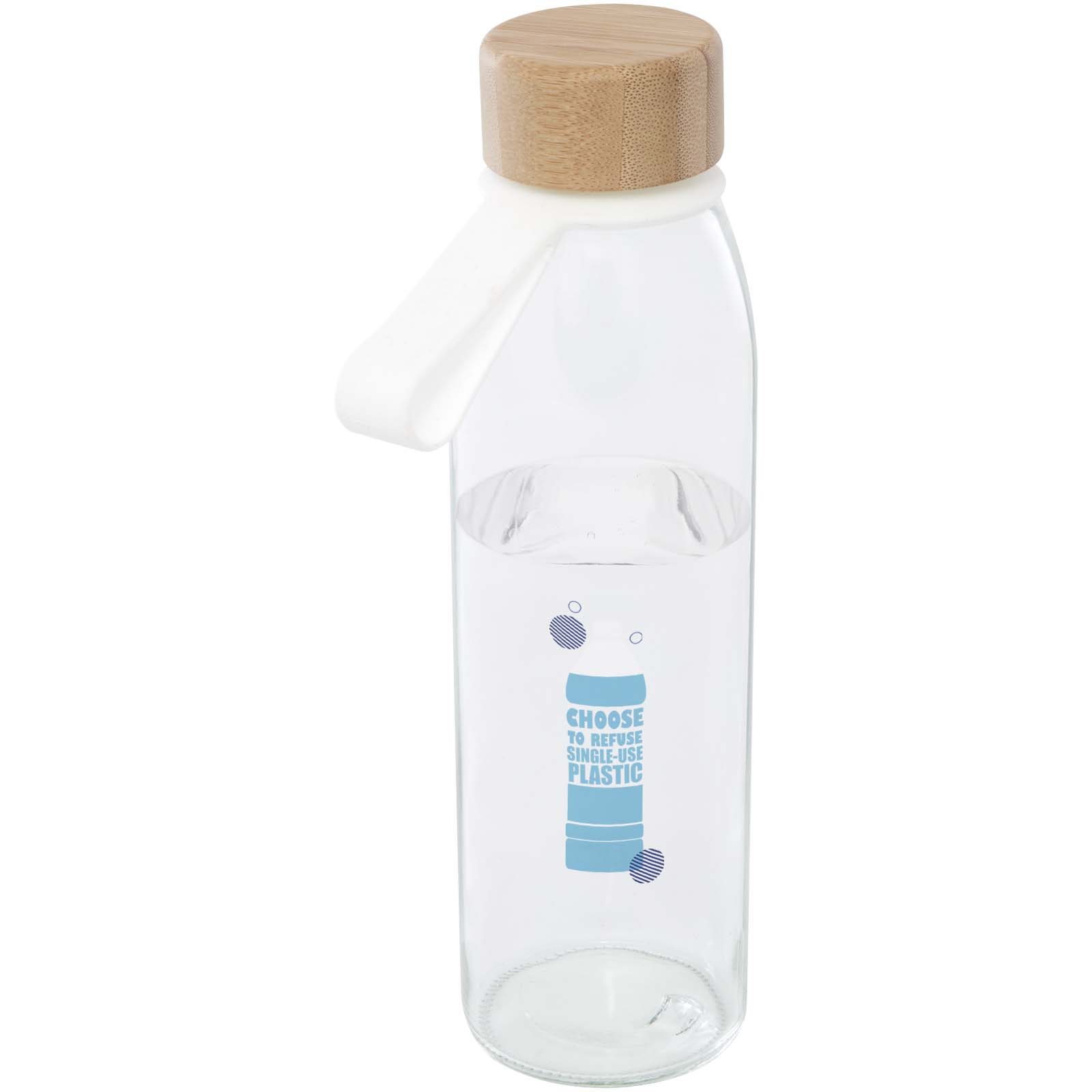 EcoGlazen Fles met Bamboe Dop en Siliconen Handvat - Schelle
