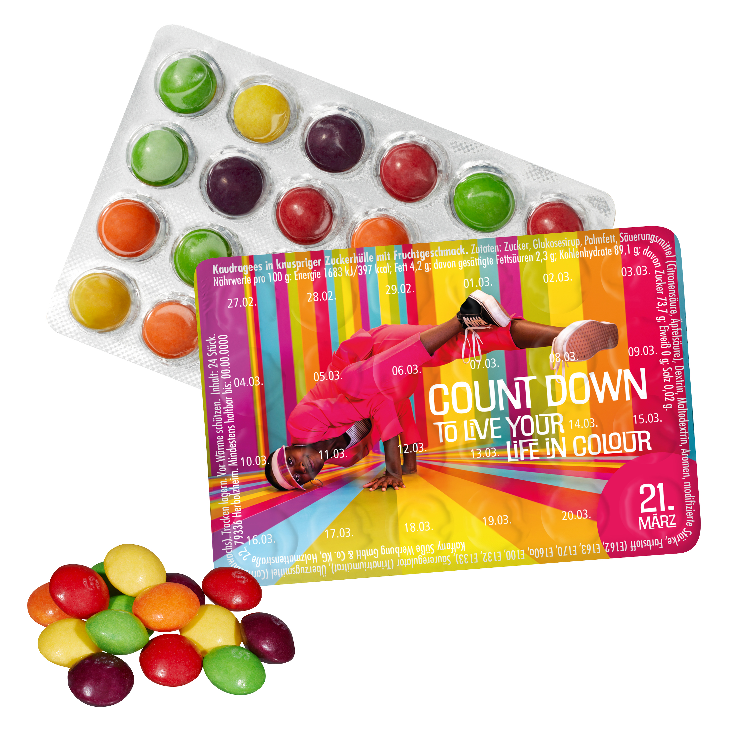 Kleine Evenementenkalender met Skittles - Asse bedrukken met logo