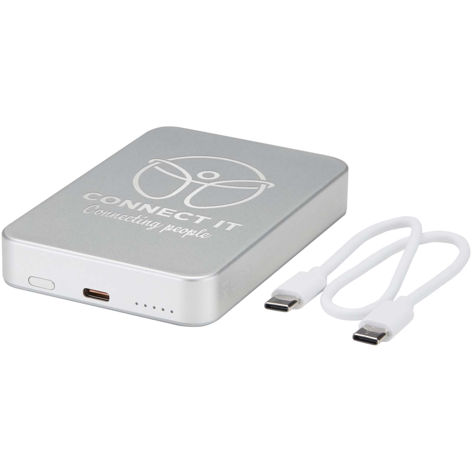 Avis 10.000 mAh RCS powerbank van gerecycled aluminium met magnetische aansluiting bedrukken met logo