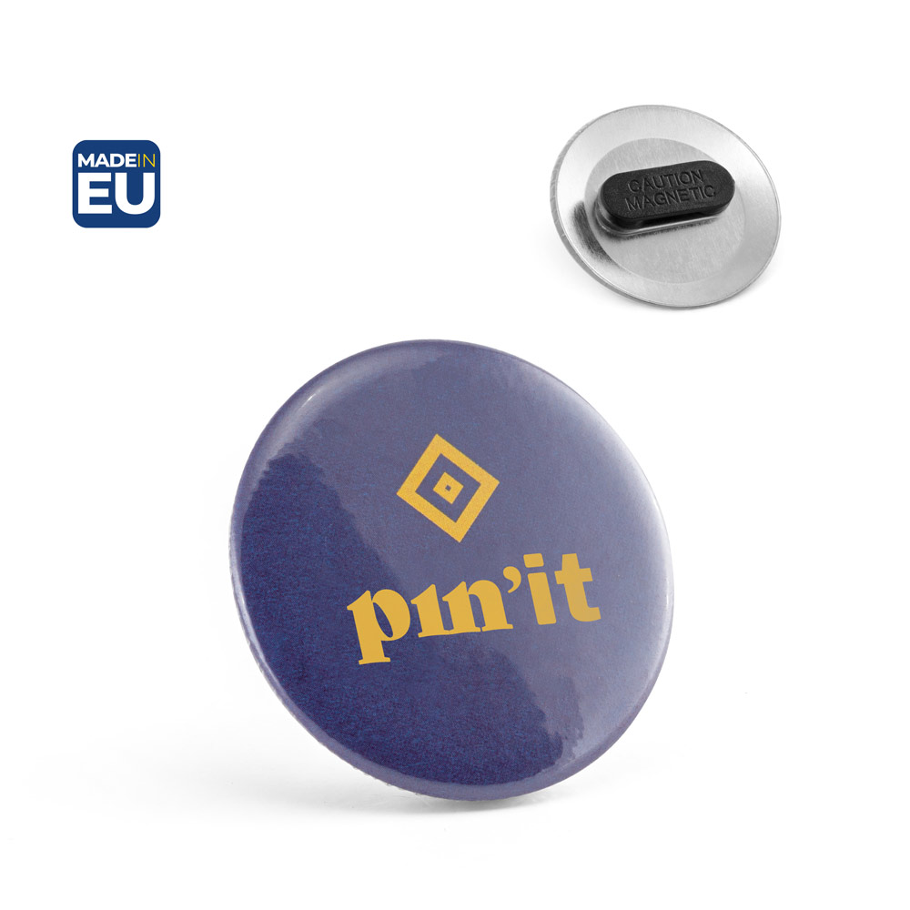 Button P'IN 8 met dubbele magneetsluiting, bedrukt met logo, ø50 mm