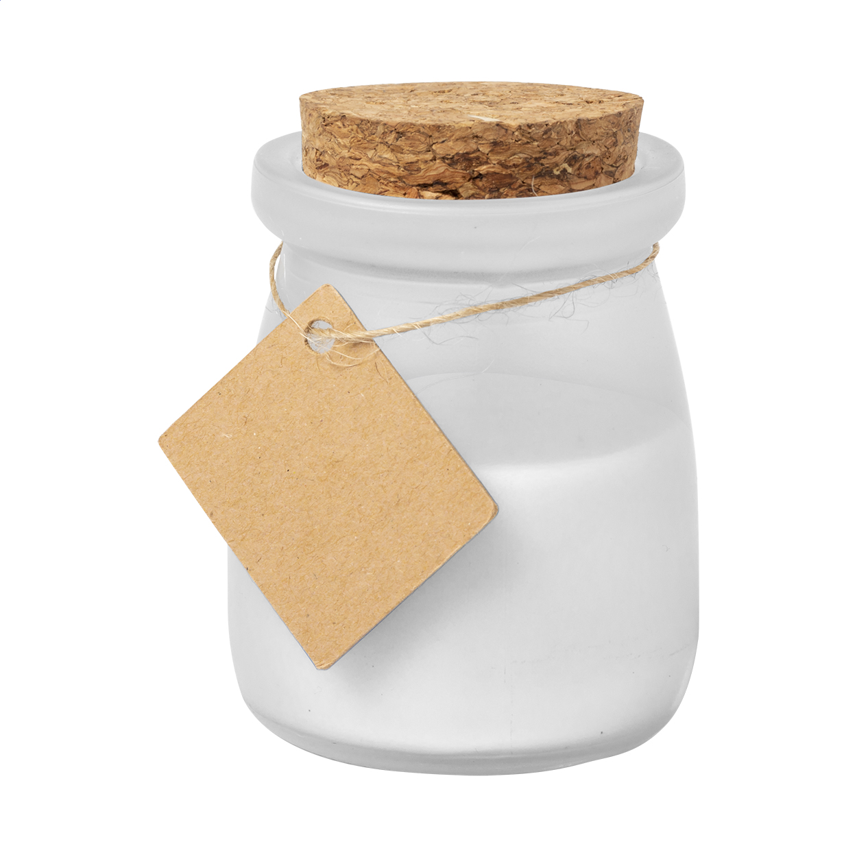 Corscent geurkaars in glazen pot met kurken deksel, oceaangeur, logo bedrukken met logo