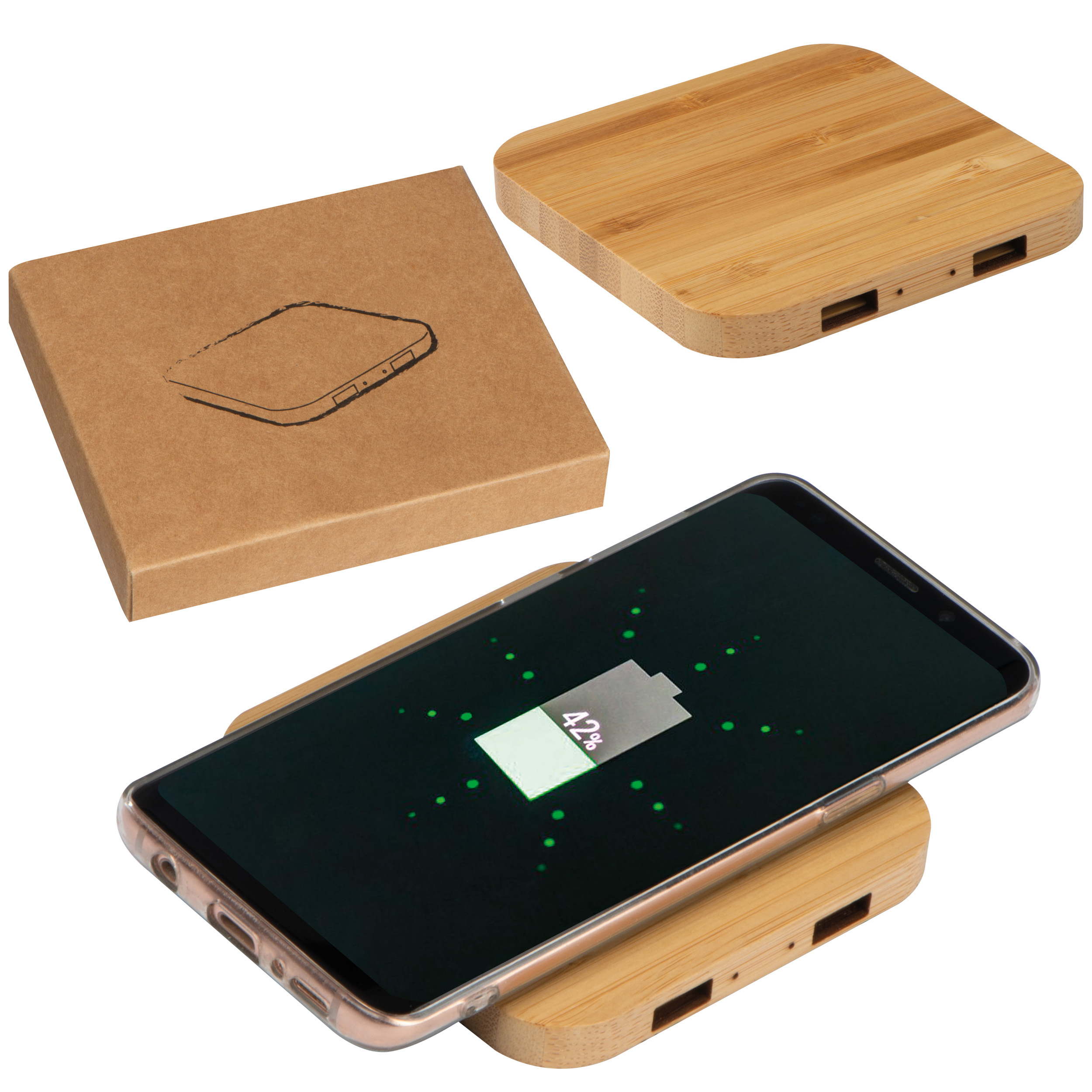 Bamboe Draadloze Oplader met 2 USB-Poorten - Zutendaal