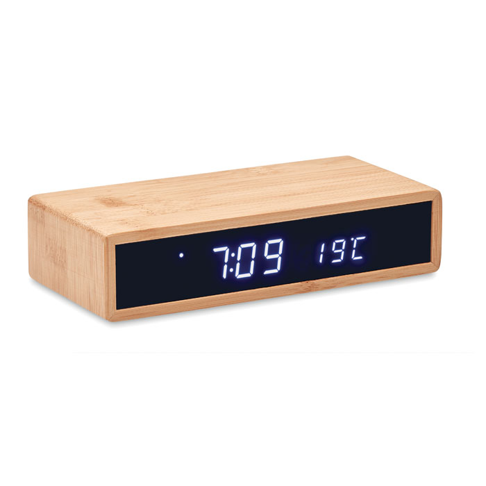 Bamboe Oplaadstation met Klok en Thermometer - Schendelbeke