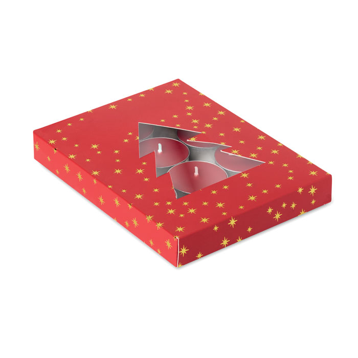 Theelichtjesset met kaneelgeur in kerstboom-geschenkdoos, bedrukt met logo bedrukken met logo