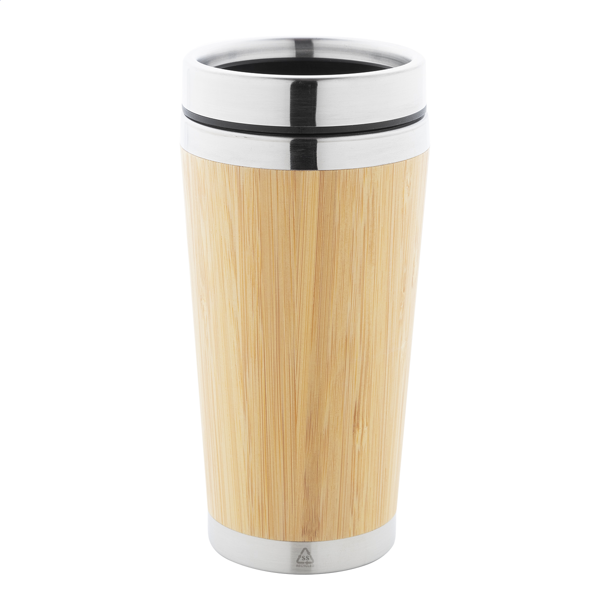 Tooka thermobeker van gerecycled rvs met bamboe omhulsel, 500 ml, met logo