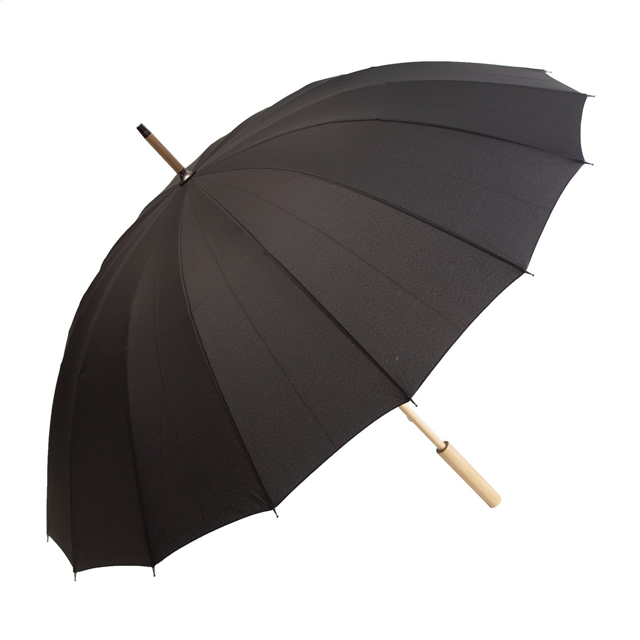 Takeboo stormparaplu van RPET met bamboe handvat, bedrukt met logo