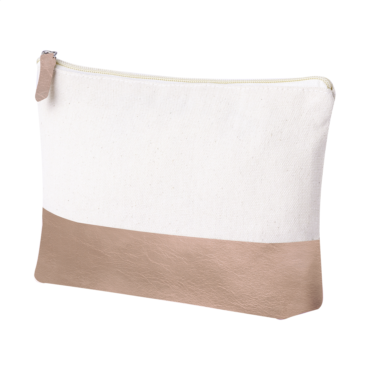 Mekkox tweekleurige toilettas van katoen en metallic PU-leer met logo bedrukken met logo