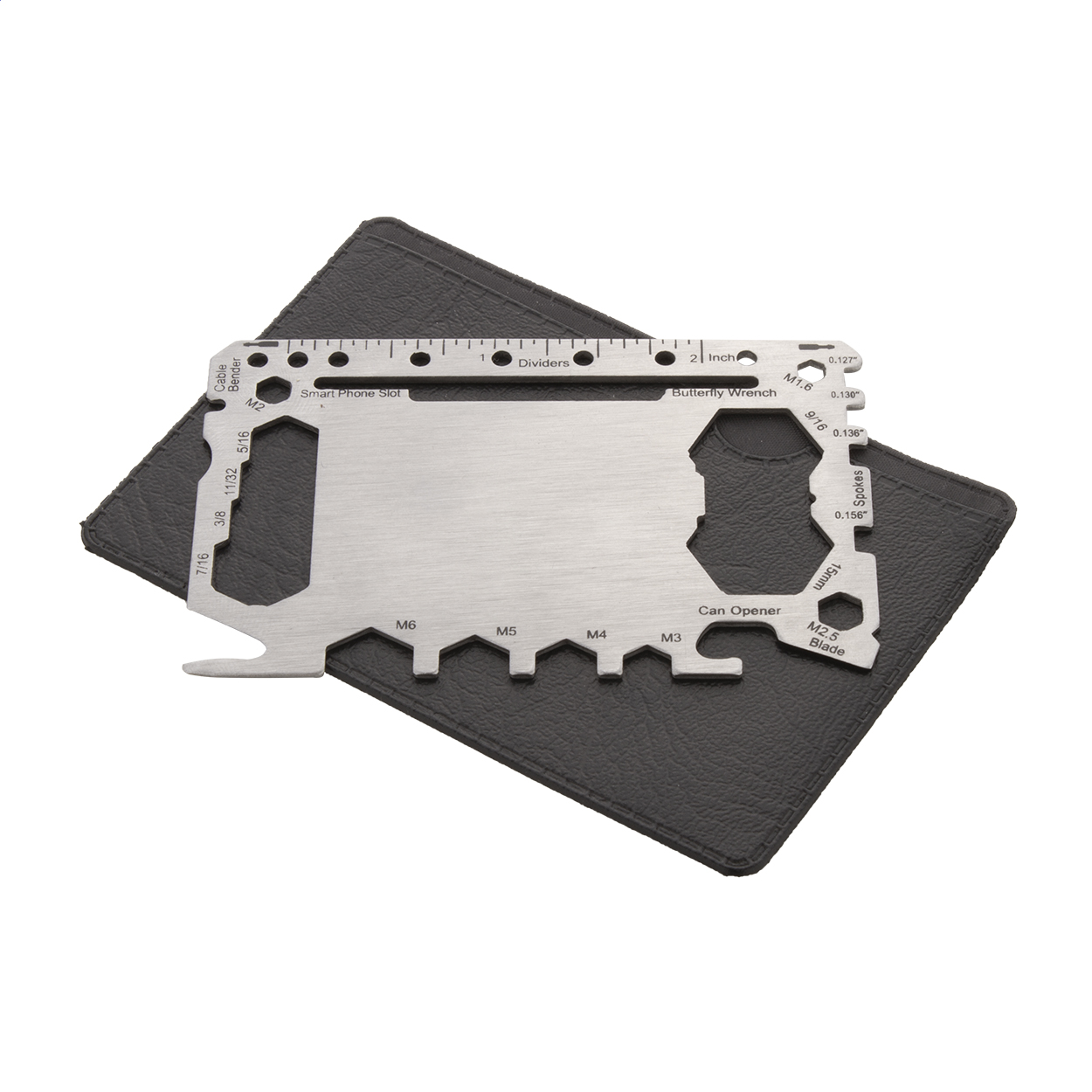 Willys multitool in creditcardformaat met logo, 20 functies