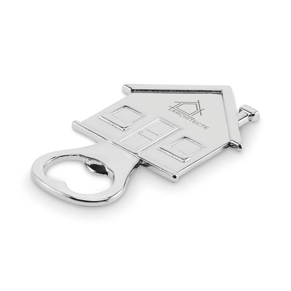 Huisvormig Flesopener - Duffel bedrukken met logo