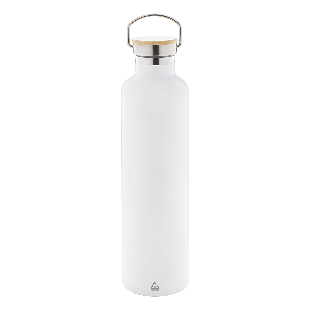 Renaslu XL thermosfles 1000 ml van gerecycled RVS met bamboe dop en logo bedrukken met logo