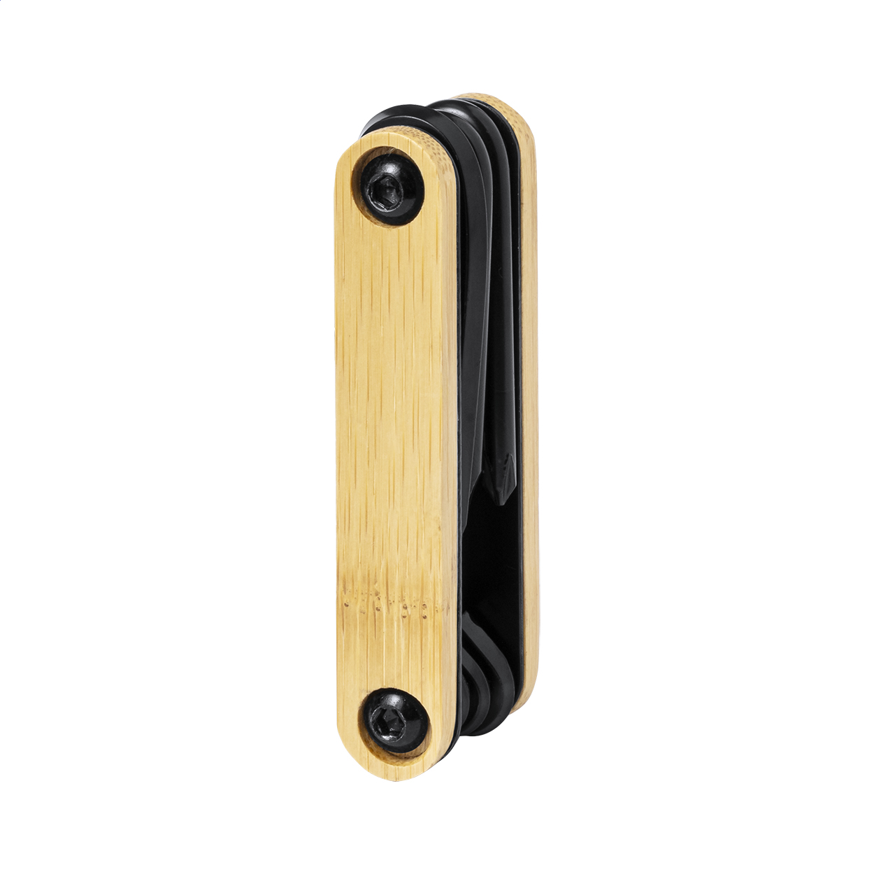 Gresley multitool van zwart koolstofstaal met bamboe handvat en logo bedrukken met logo