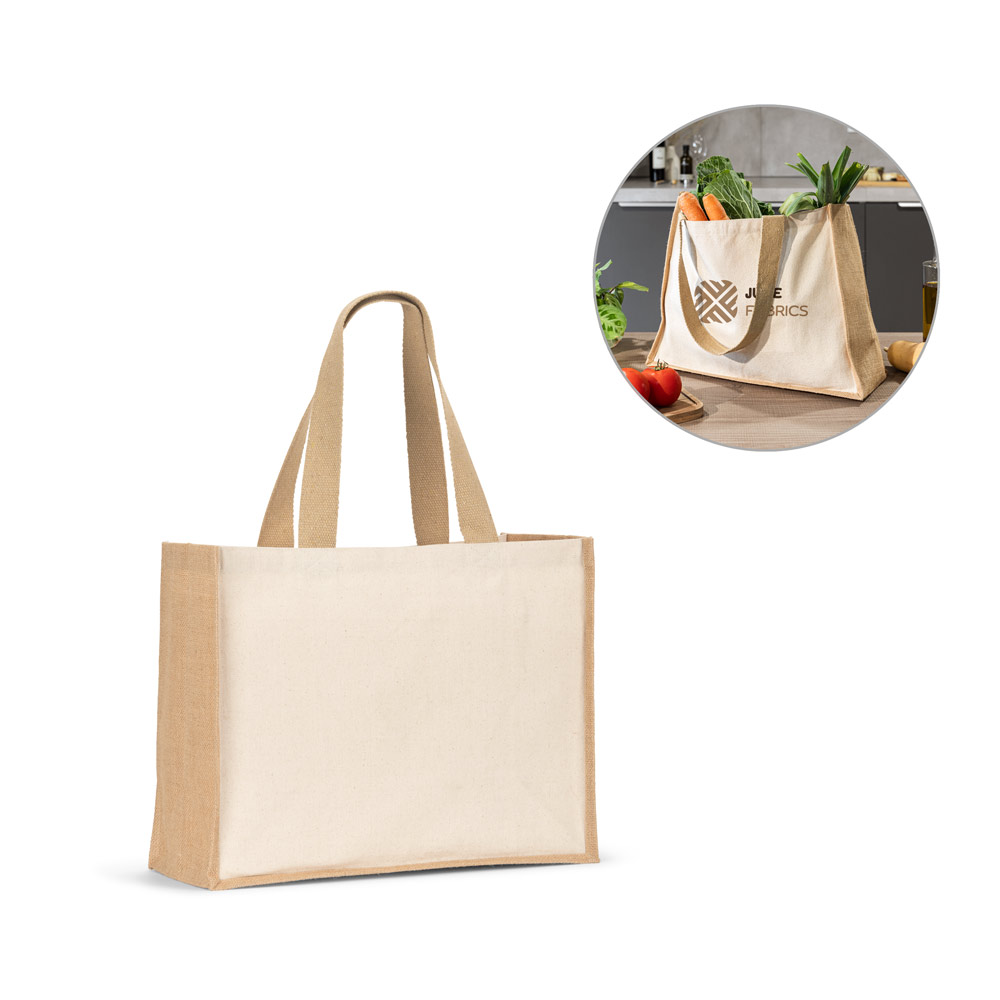 HELSINQUE. Canvas tas (320g/m²), met bodem en zijkanten van gelamineerd jute (350g/m²) in natuurlijke tinten