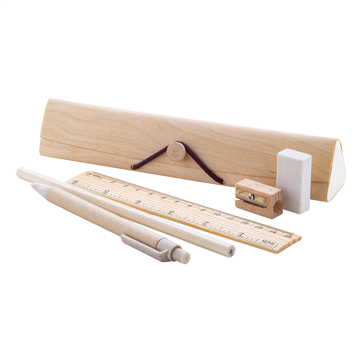 Outline 5-delige schrijfset in houten etui, bedrukt met uw logo