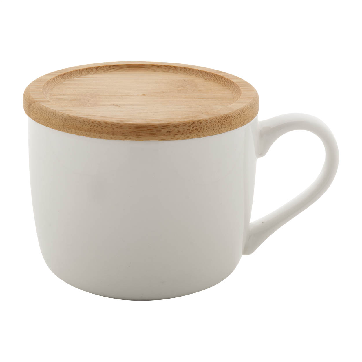 Athena grote witte porseleinen mok met bamboe onderzetter, 400 ml, met logo bedrukken met logo