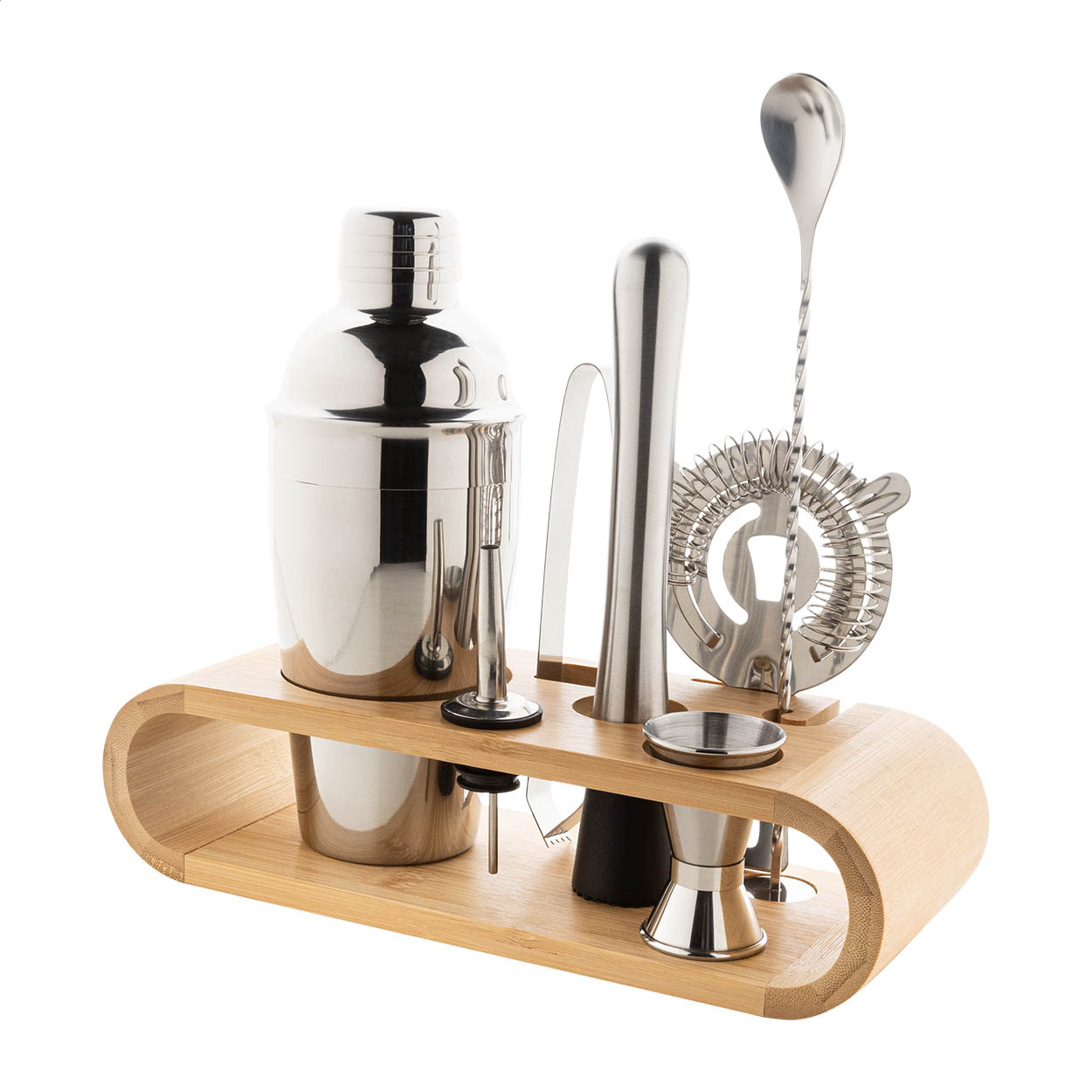 Paloma 7-delige RVS cocktailset in bamboe houder met uw logo bedrukken met logo