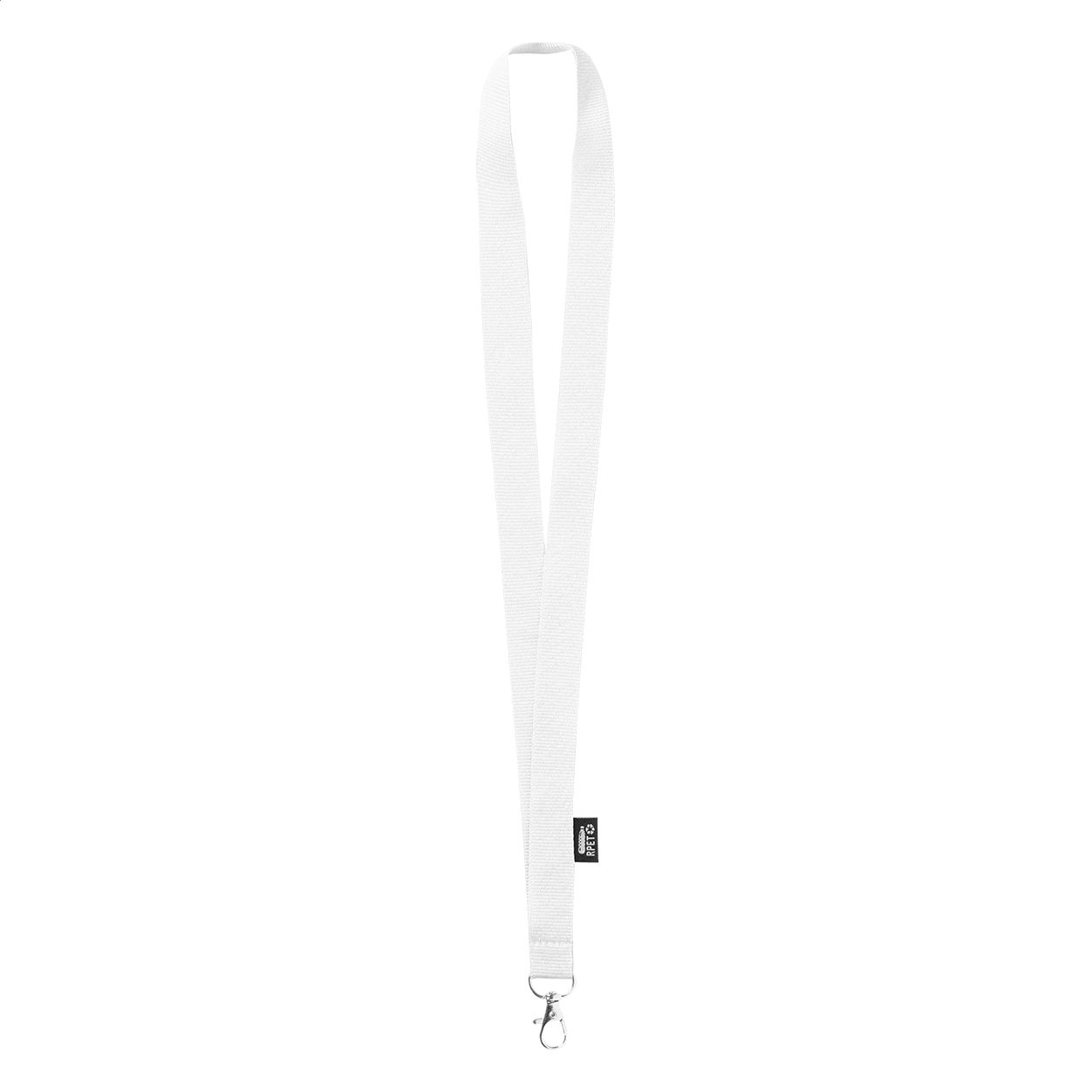 Larpet lanyard van RPET polyester met metalen karabijnhaak en logo