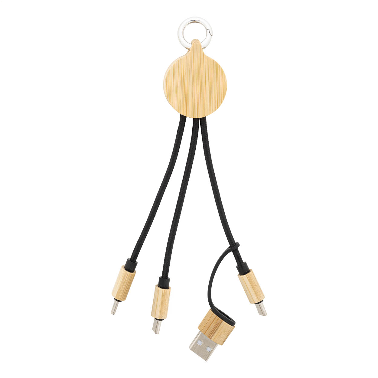 Cobbel Mini USB-laadkabel sleutelhanger van RPET en bamboe met logo