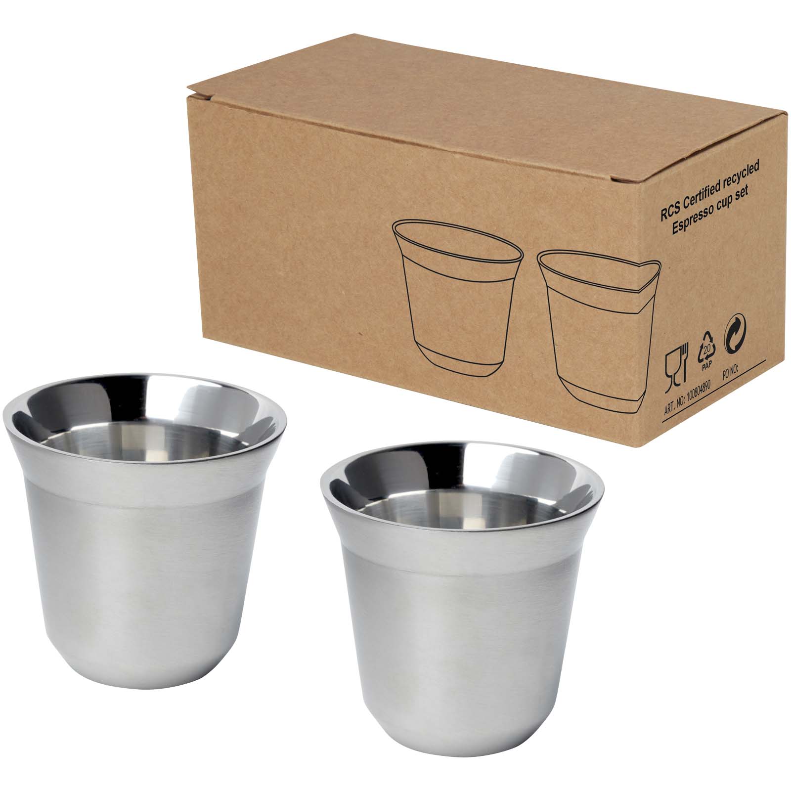 Ensemble de tasses à espresso en acier inoxydable Duo de 80 ml certifié RCS