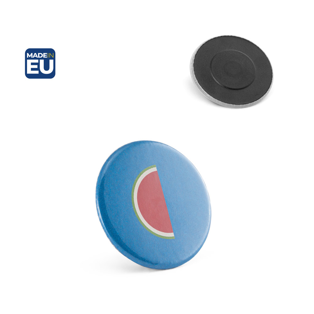 Button P'IN 5 met magneetsluiting, bedrukt met logo, ø38 mm