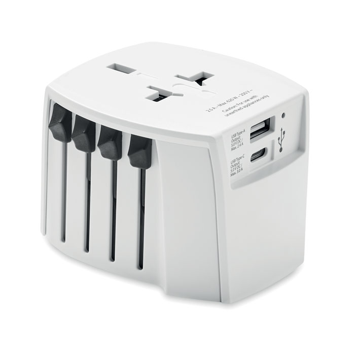 Wereldreisadapter met USB Type-C en Type-A poorten - Herselt