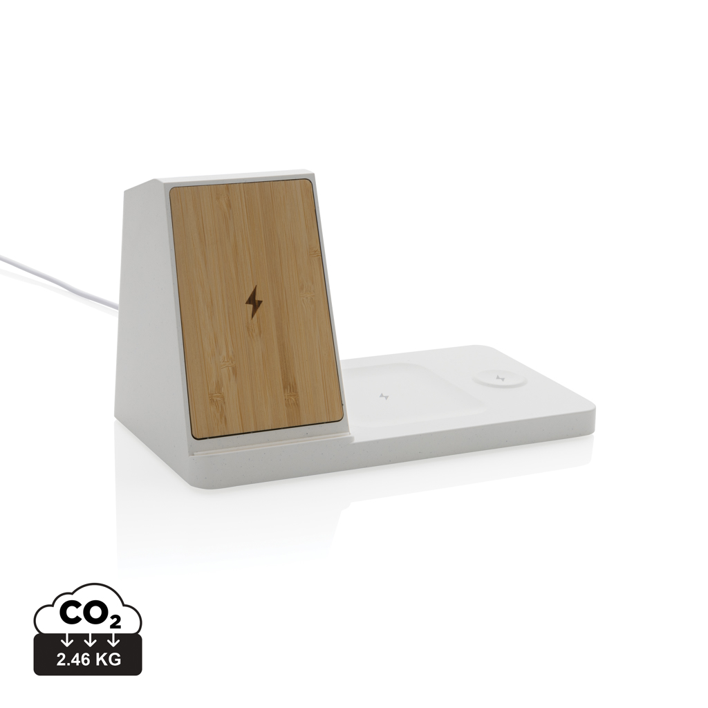 EcoCharge 3-in-1 draadloze oplader van gerecycled plastic en bamboe - Veurne