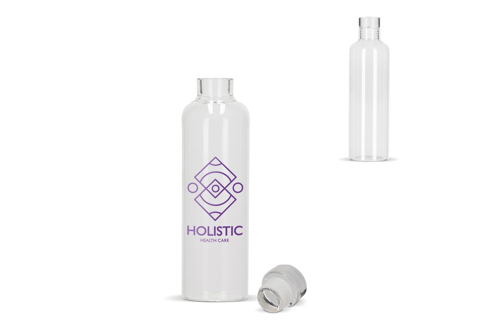 Glazen fles van borosilicaatglas 500 ml met flexibele dop en logo bedrukken met logo