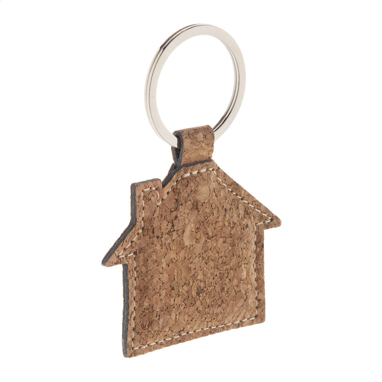 Corhu sleutelhanger in huisvorm van natuurkurk en PU-leer met logo