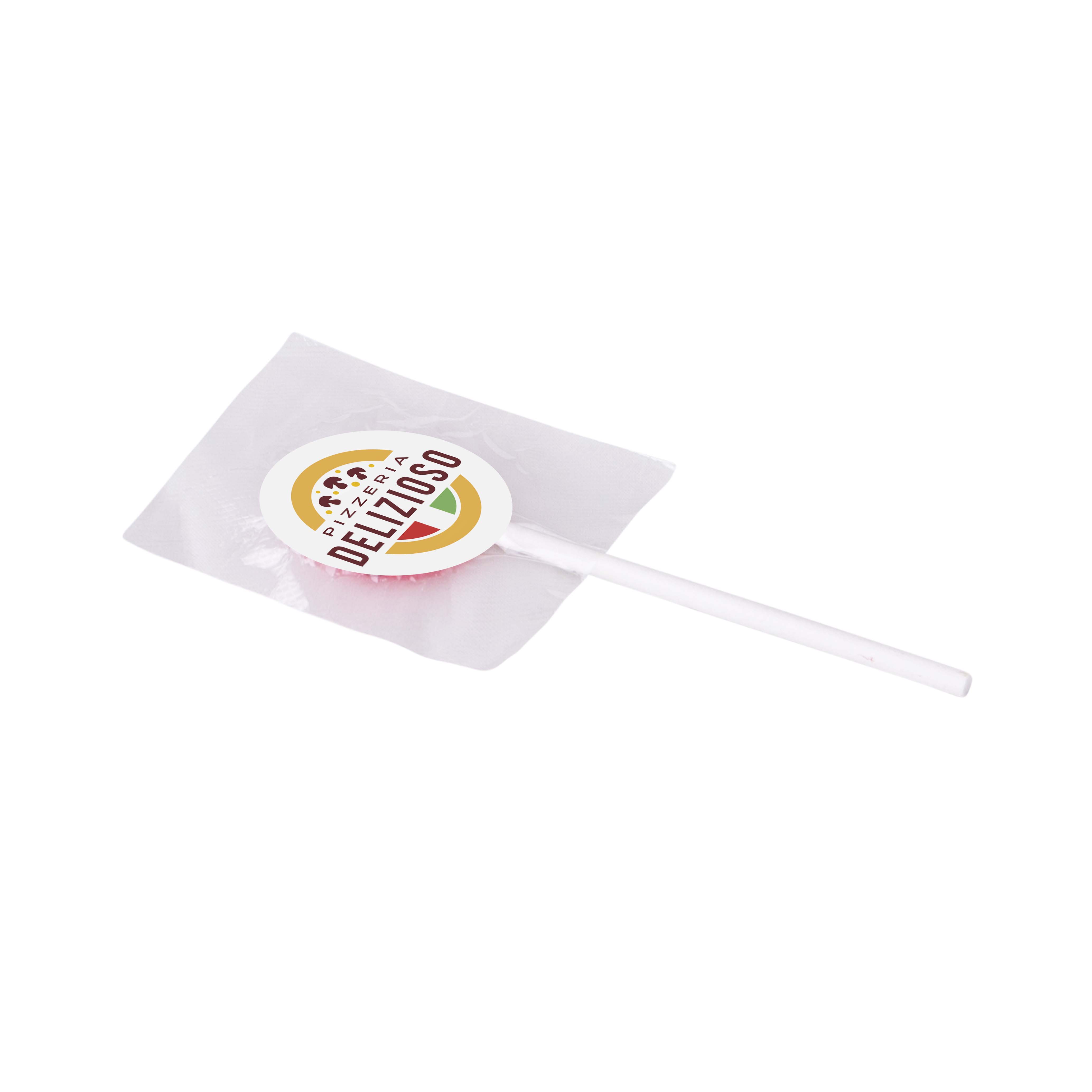 Platte lolly met sticker bedrukken met logo