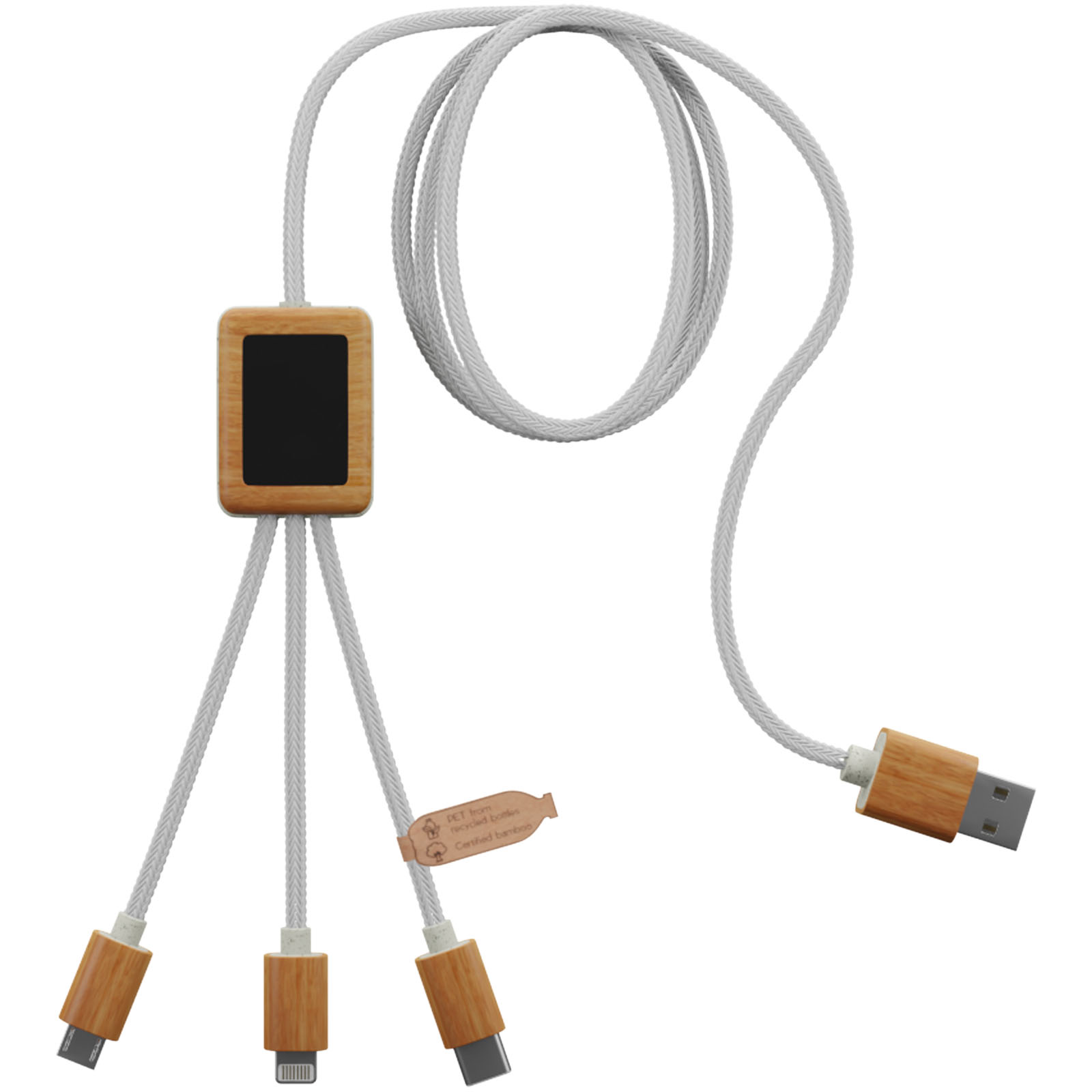 Lichtgevende 3-in-1 Oplaadkabel met Bamboe Behuizing - Kuttekoven