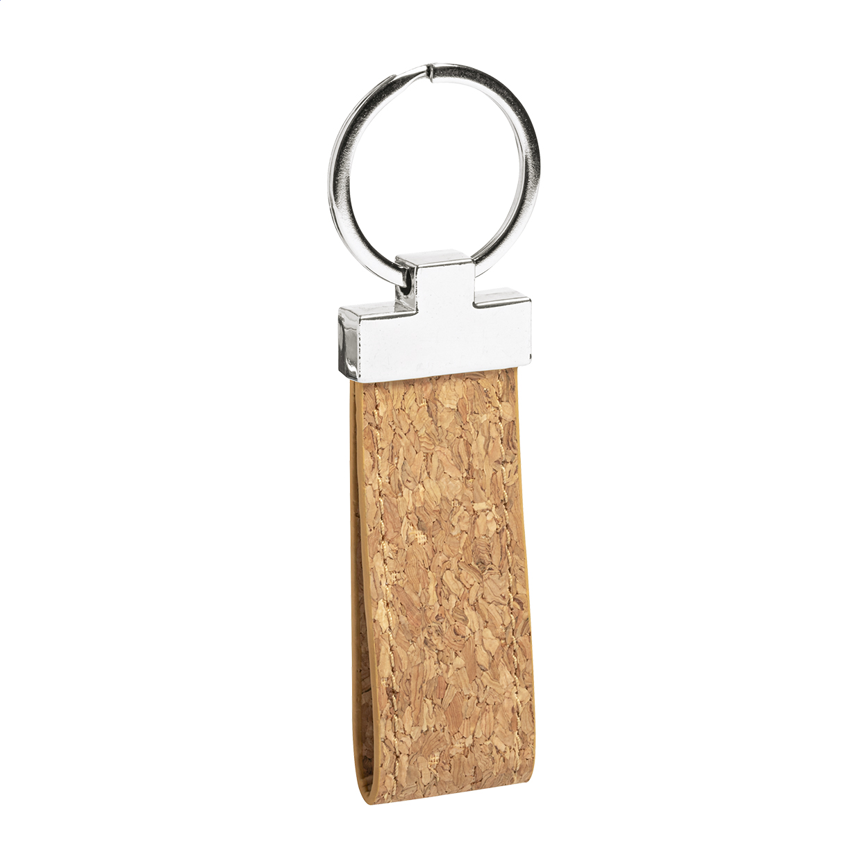 Kikox sleutelhanger van natuurkurk en metaal, bedrukt met uw logo