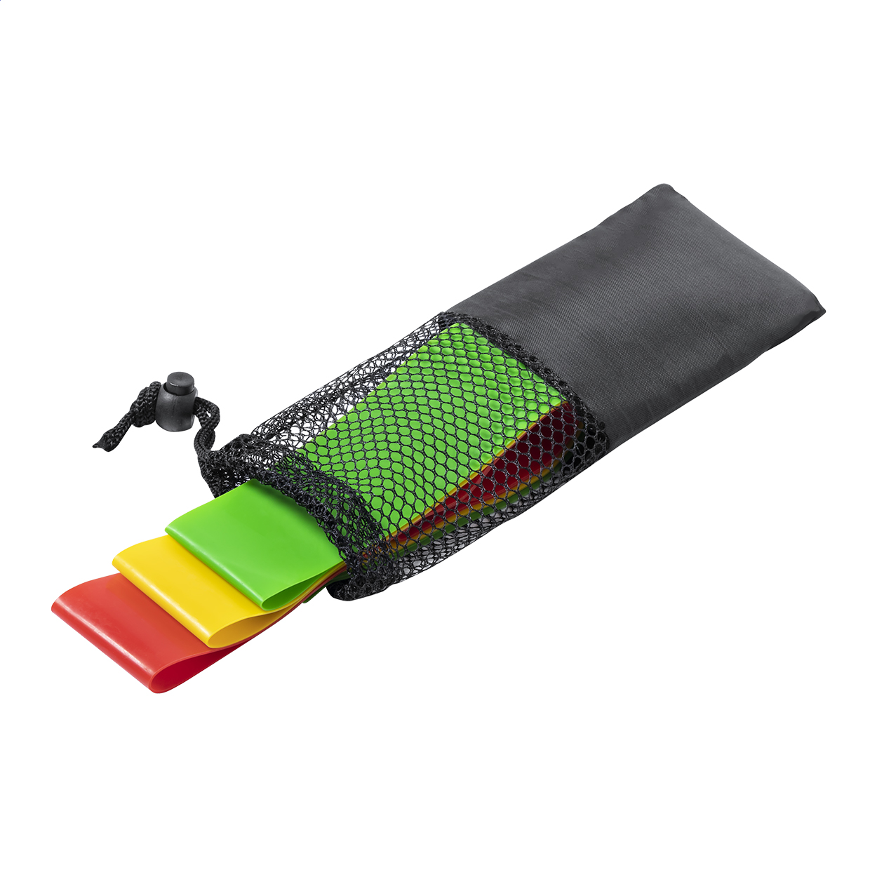 Resban set van 3 fitnessbanden van TPE in tasje met trekkoord, logo